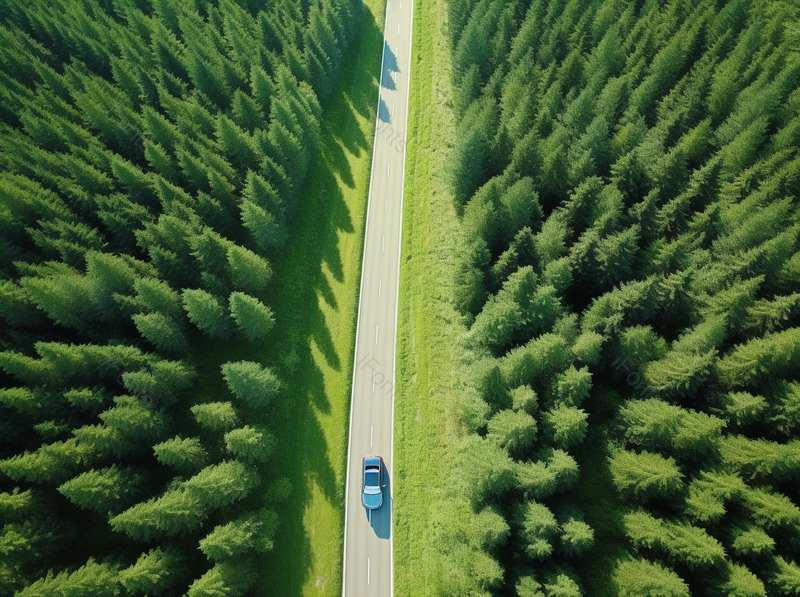 航拍绿意葱葱森林公路上有一辆小车在行驶摄影背景,高清,摄影图,摄影图片,图片大全,摄影图免费下载